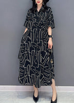 Modern Black Striped Button Long Shirts Dress Spring