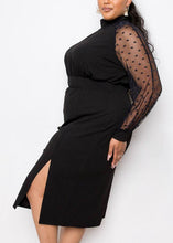 Load image into Gallery viewer, Modern Black Turtleneck Dot Patchwork Side Open Tulle Mid Dresses Summer