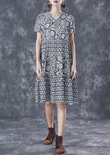 Load image into Gallery viewer, Modern Black V Neck Patchwork Print Cotton A Line Dress Summer