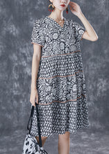 Load image into Gallery viewer, Modern Black V Neck Patchwork Print Cotton A Line Dress Summer
