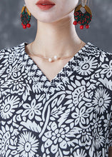 Load image into Gallery viewer, Modern Black V Neck Patchwork Print Cotton A Line Dress Summer