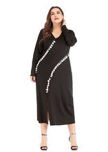 Load image into Gallery viewer, Modern Black V Neck Patchwork Tassel Side Open Maxi Dress Long Sleeve