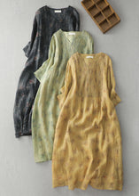 Load image into Gallery viewer, Modern Black V Neck Print Wrinkled Linen A Line Dress Summer