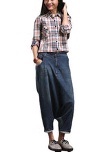 Load image into Gallery viewer, Modern Blue Casual Pockets Wrinkled Fall Harem Denim Pants