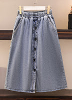 Modern Blue Front Open Pockets Patchwork Denim Skirts Summer