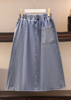 Modern Blue Front Open Pockets Patchwork Denim Skirts Summer