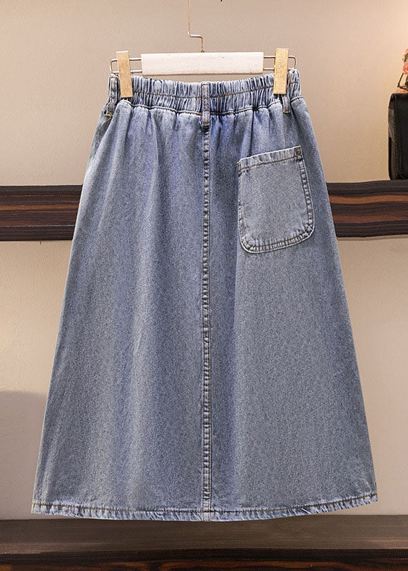 Modern Blue Front Open Pockets Patchwork Denim Skirts Summer