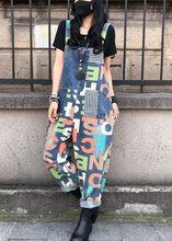 Load image into Gallery viewer, Modern Blue Letter Print Patchwork Denim Wide Leg Jumpsuits Summer