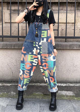 Load image into Gallery viewer, Modern Blue Letter Print Patchwork Denim Wide Leg Jumpsuits Summer