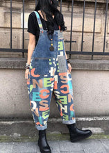 Load image into Gallery viewer, Modern Blue Letter Print Patchwork Denim Wide Leg Jumpsuits Summer