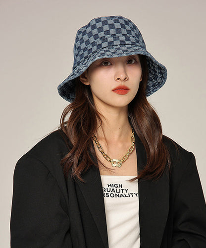 Modern Blue Plaid Patchwork Cotton Cowboy Hat