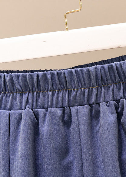 Modern Blue Pockets Elastic Waist Patchwork A Iine Skirts Summer