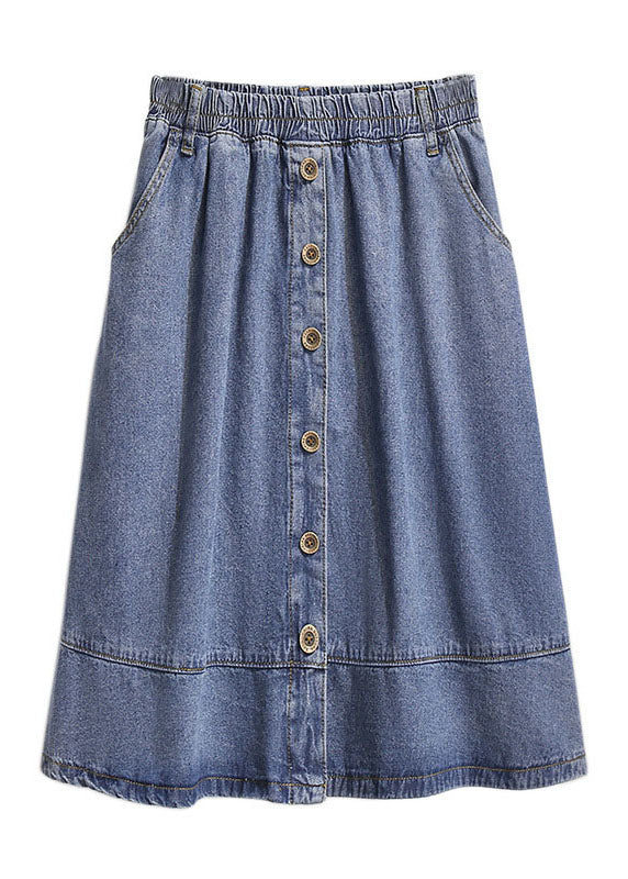Modern Blue Pockets Elastic Waist Patchwork Denim Skirt Fall