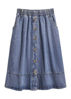 Modern Blue Pockets Elastic Waist Patchwork Denim Skirt Fall