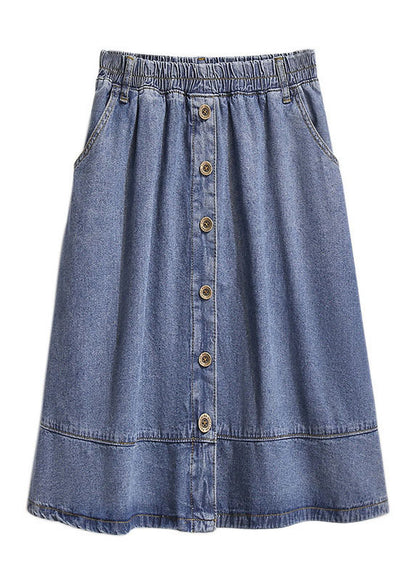 Modern Blue Pockets Elastic Waist Patchwork Denim Skirt Fall