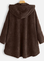 Modern Coffee Hooded Button Pockets Patchwork Corduroy Coat Fall