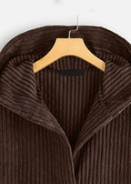 Modern Coffee Hooded Button Pockets Patchwork Corduroy Coat Fall