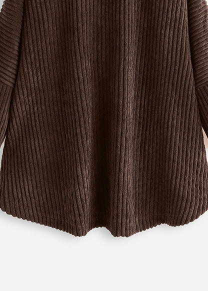Modern Coffee Hooded Button Pockets Patchwork Corduroy Coat Fall