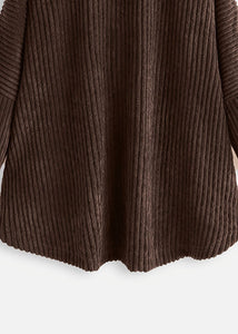 Modern Coffee Hooded Button Pockets Patchwork Corduroy Coat Fall