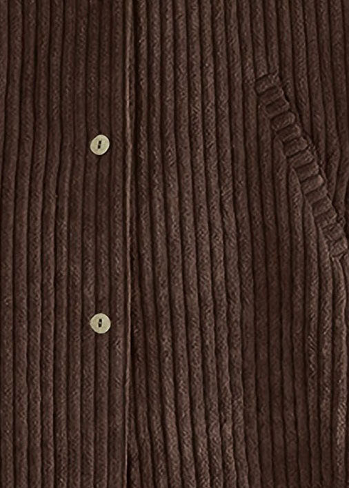 Modern Coffee Hooded Button Pockets Patchwork Corduroy Coat Fall