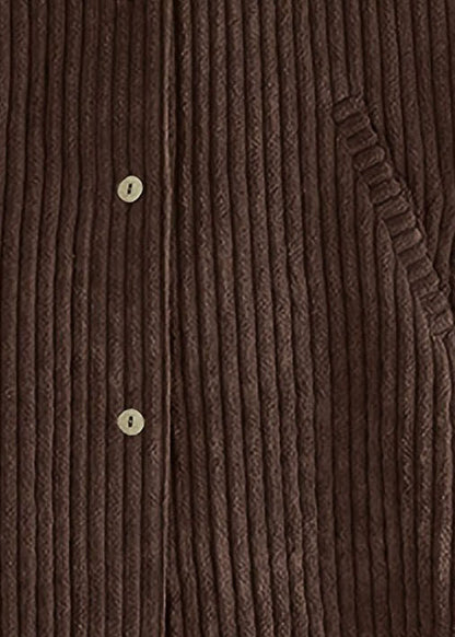 Modern Coffee Hooded Button Pockets Patchwork Corduroy Coat Fall