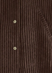 Modern Coffee Hooded Button Pockets Patchwork Corduroy Coat Fall