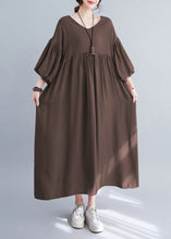 Load image into Gallery viewer, Modern Coffee Oversized Exra Large Hem Cotton Pleated Dresses Lantern Sleeve