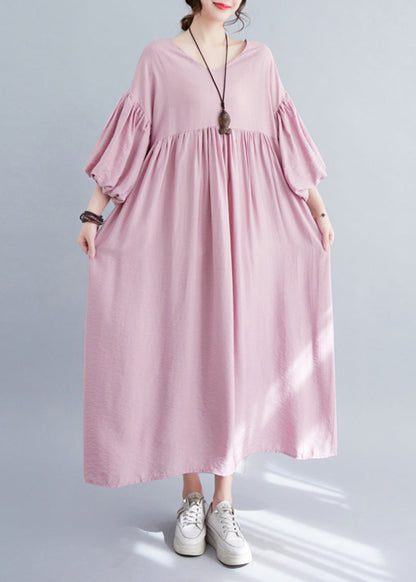 Modern Coffee Oversized Exra Large Hem Cotton Pleated Dresses Lantern Sleeve