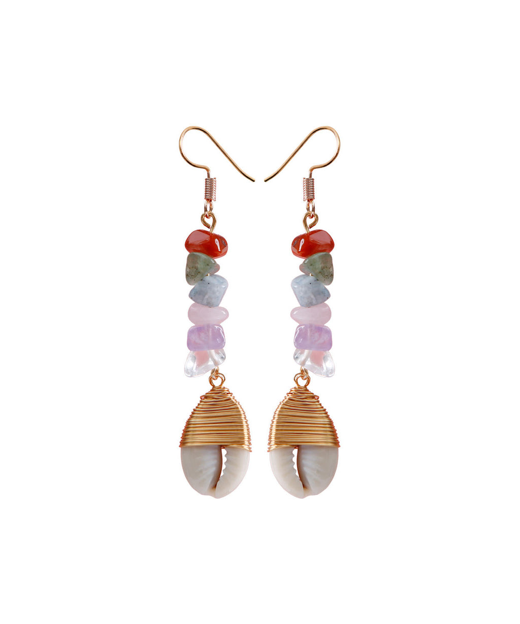 Modern Copper Shell Crystal Knit Fabric Drop Earrings