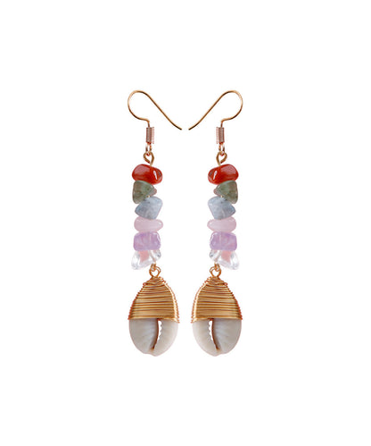 Modern Copper Shell Crystal Knit Fabric Drop Earrings