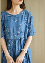 Load image into Gallery viewer, Modern Denim Blue O-Neck Print Summer Cotton Dress Short Sleeve