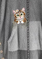 Modern Grey Hooded Print Zippered Patchwork Teddy Faux Fur Coats Fall