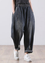 Load image into Gallery viewer, Modern Navy Elastic Waist Pockets Harem Denim Fall Pants