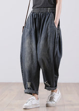 Load image into Gallery viewer, Modern Navy Elastic Waist Pockets Harem Denim Fall Pants