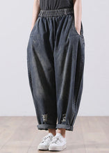 Load image into Gallery viewer, Modern Navy Elastic Waist Pockets Harem Denim Fall Pants