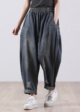 Load image into Gallery viewer, Modern Navy Elastic Waist Pockets Harem Denim Fall Pants
