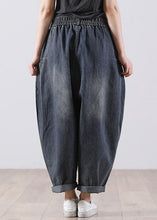 Load image into Gallery viewer, Modern Navy Elastic Waist Pockets Harem Denim Fall Pants