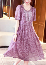 Load image into Gallery viewer, Modern Purple Ruffled Print Chiffon Holiday Dress Summer
