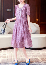 Load image into Gallery viewer, Modern Purple Ruffled Print Chiffon Holiday Dress Summer