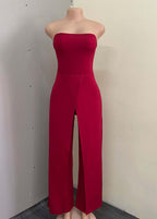 Modern Red Bustier Top Patchwork Side Open Jumpsuit Summer