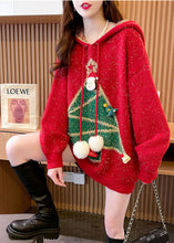 Load image into Gallery viewer, Modern Red Hooded Oversized Christmas Theme Knit Sweater Tops Winter