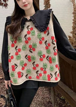 Load image into Gallery viewer, Modern Red Oversized Cherry Jacquard Knit Vest Top Winter