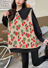 Load image into Gallery viewer, Modern Red Oversized Cherry Jacquard Knit Vest Top Winter