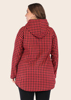 Modern Red Plaid Button Warm Fleece Hooded Coat Long Sleeve
