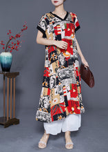 Load image into Gallery viewer, Modern Red V Neck Print Cotton Long Dresses Summer