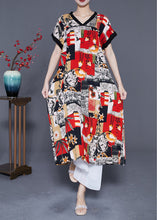 Load image into Gallery viewer, Modern Red V Neck Print Cotton Long Dresses Summer