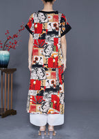 Modern Red V Neck Print Cotton Long Dresses Summer