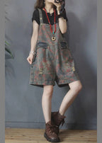 Modern Slash Neck Print Button Denim Wide Leg Jumpsuit Summer