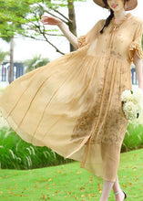 Load image into Gallery viewer, Modern Yellow Ruffled Patchwork Wrinkled Silk Vacation Dresses Summer