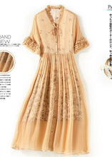 Load image into Gallery viewer, Modern Yellow Ruffled Patchwork Wrinkled Silk Vacation Dresses Summer